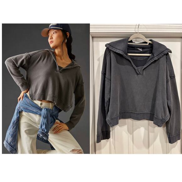 Anthropologie Daily Practice Johnny Collar Pullover Sweatshirt | Gray | XL - Picture 1 of 9
